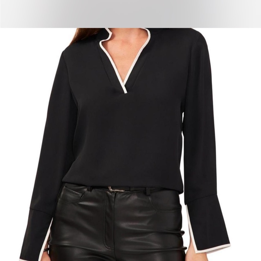 Vince Camuto Black Long Sleeve Top with White Accent